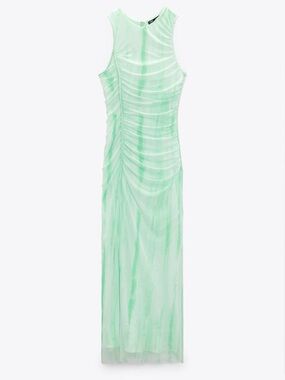 Zara Mint Green Ruched Maxi Dress